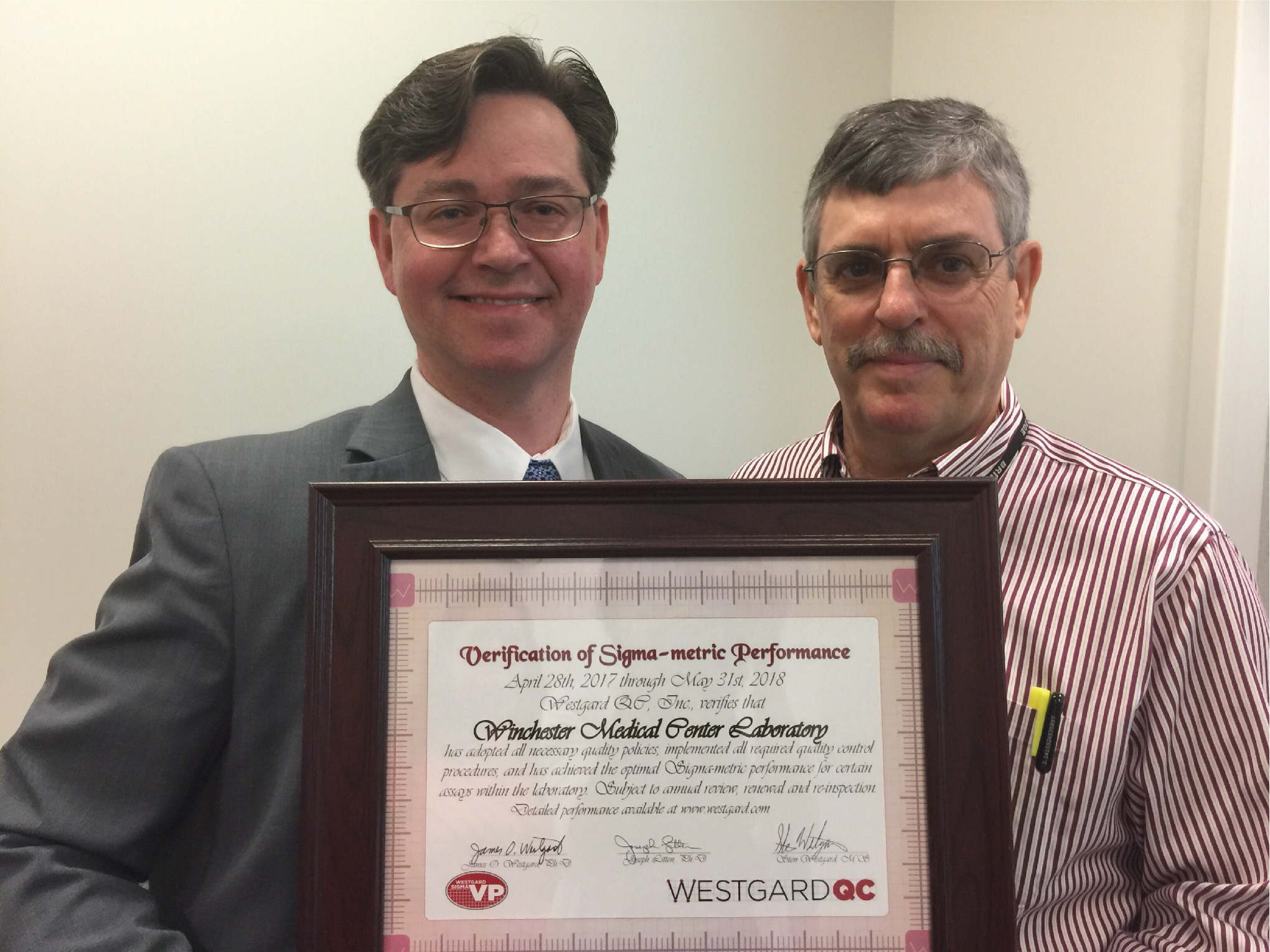 Winchester Medical Center Sigma VP, Sten Westgard, and Dr Joseph Litten